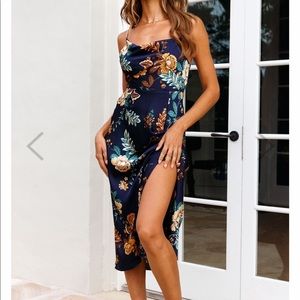 Suki Front Slit Slip MIDI Dress-Floral NWT